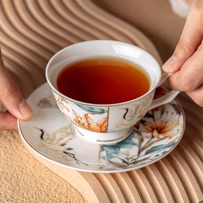BTaT- Floral Tea Cups and Saucers Set of 4, Porcelain Tea Cup Sets