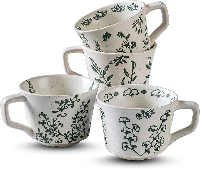 Ceramic Mugs 11 oz Set of 4, Unique Luxurious Stoneware Cups
