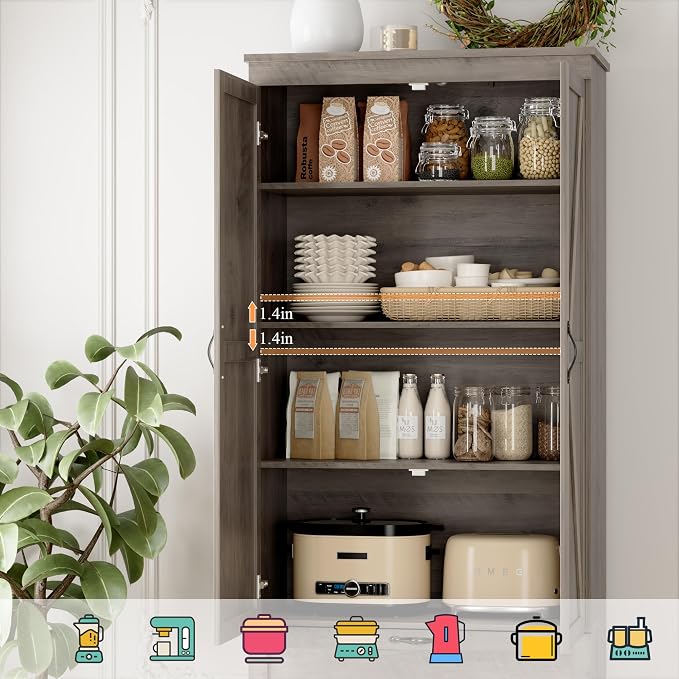 70" Tall Kitchen Pantry Storage, Barn Doors Pantry Cabinet