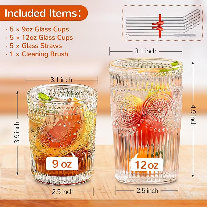 10Pcs Vintage Drinking Glasses