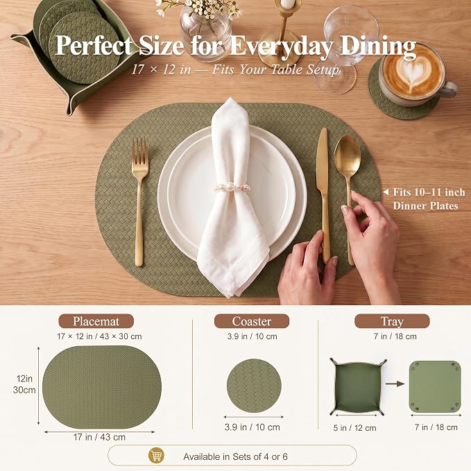 Woven Faux Leather Oval Placemats Set of 4/6