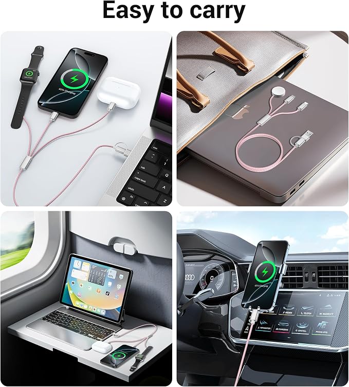 Temdan for Travel Vacation Essentials, 3 in 2 USB C Cable for Apple Watch