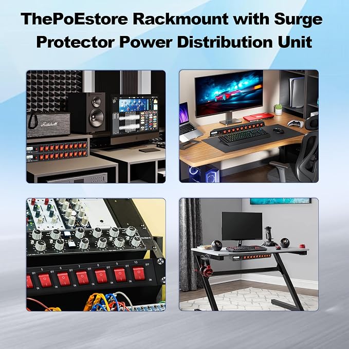 10 Outlets Horizontal 1U PDU Rackmount Power Strip