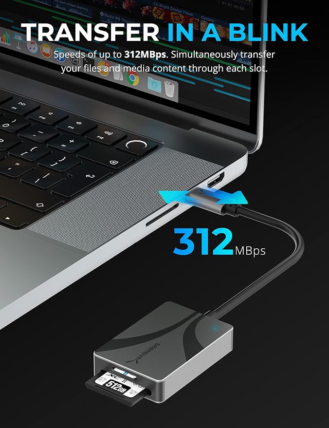 SABRENT USB Type-C Card Reader, Dual-Slot UHS-II SDXC and microSDXC SD 4.0