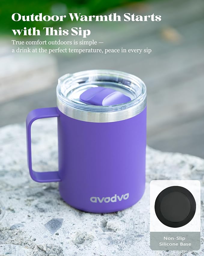 12oz Insulated Coffee Mug with Lid – Includes Two Lids, Stainless Steel Coffee