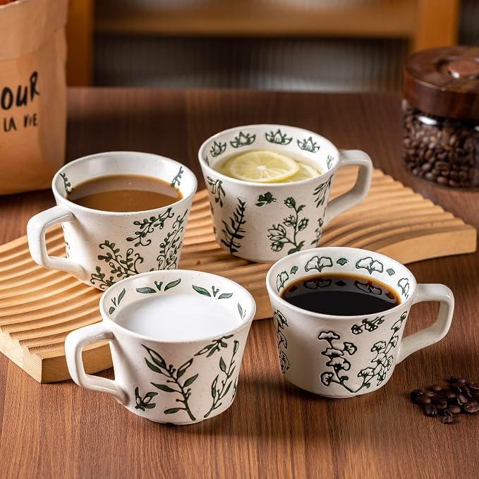 Ceramic Mugs 11 oz Set of 4, Unique Luxurious Stoneware Cups
