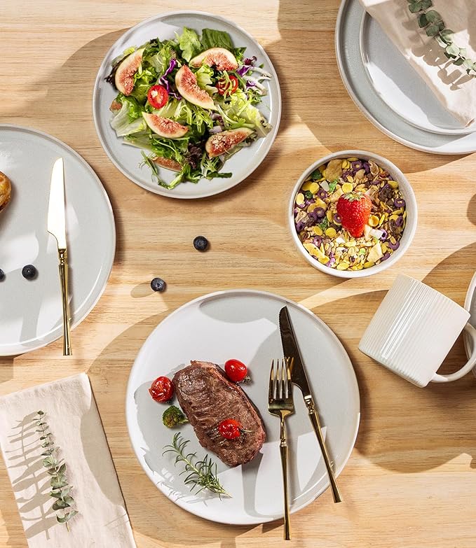 Ceramic Dinnerware Set for 8, 24-Piece Plates and Bowls Set | Lightweight