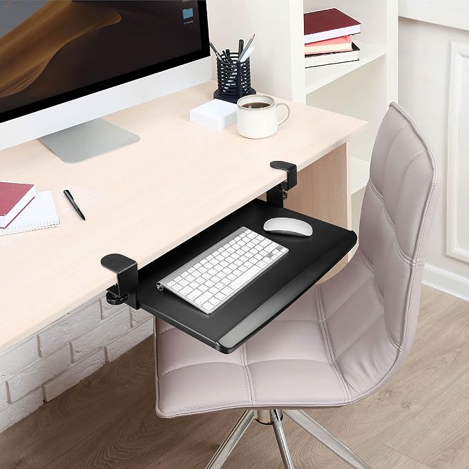 EHO Clamp-On Retractable Adjustable Keyboard Tray, Under Desk Ergonomic