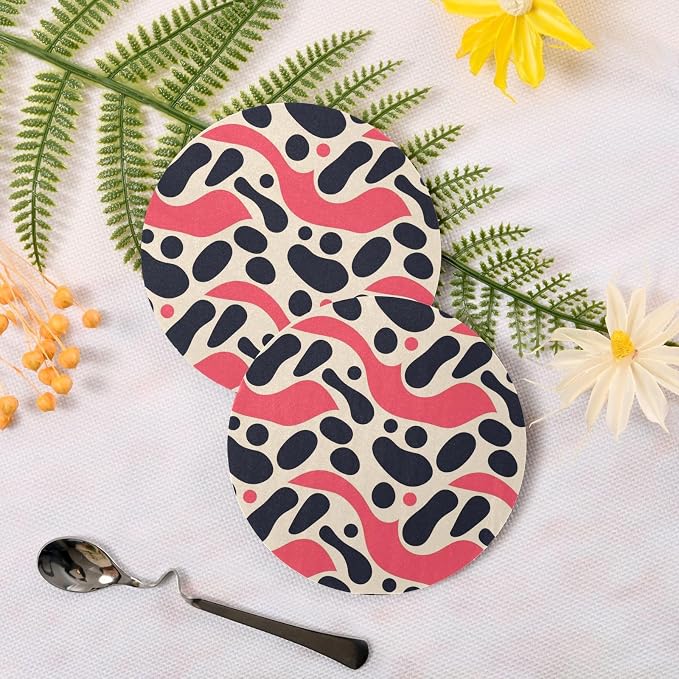 Black Polka Dots on Pink Background Set of 4 Round Coasters