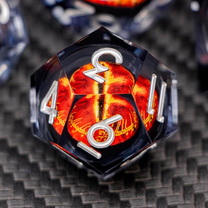 ARUOHHA DND Resin Dice Gazes Eye Dice Liquid Core Flaming RPG Sharp Edged Dice