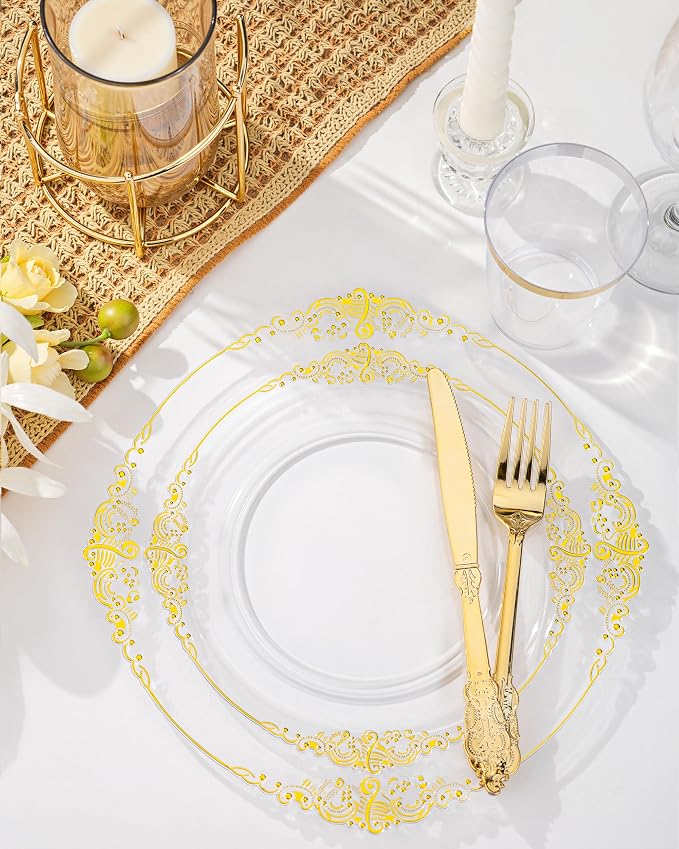 Nervure 100Pcs 7.5'' Clear Plastic Plates, Disposable Plates