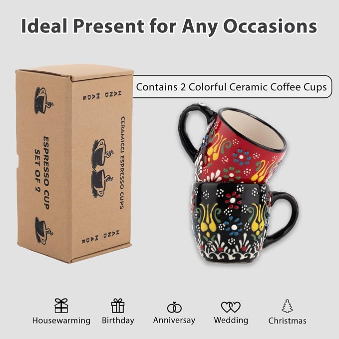 Espresso Cups Set of 2 | 4 oz Small Espresso Cups | Turkish Tea Cups |