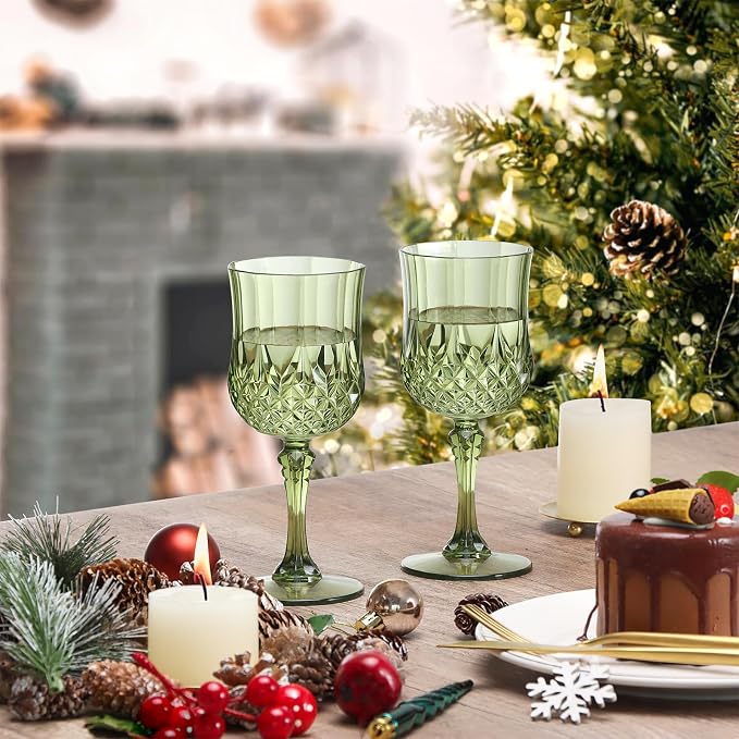 XUWAIDSGN 24 Pcs 7oz Plastic Vintage Wine Glasses Drinking Glasses Unbreakable