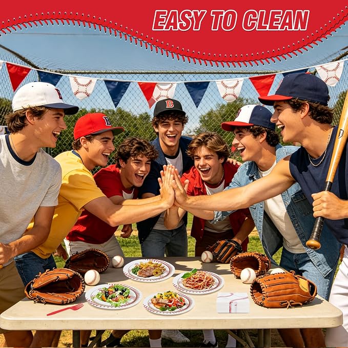 100 Pcs Disposable Baseball Party Tableware Set