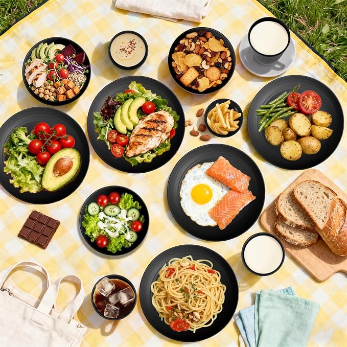 Wheat Straw Dinnerware Sets 16 PCS, Unbreakable Kids Plates and Bowls