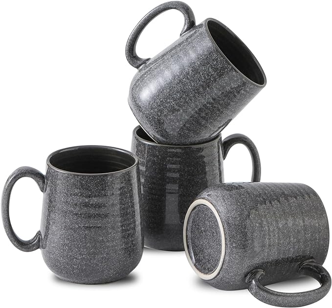 Hasense Dark Grey Coffee Mugs Set of 4, 12oz Ceramic Coffee Cups, Latte Mug