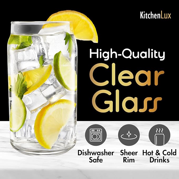 16 oz Can Shaped Glass Cups, Aesthetic Soda Can Cup Clear Glass Tumbler Beer