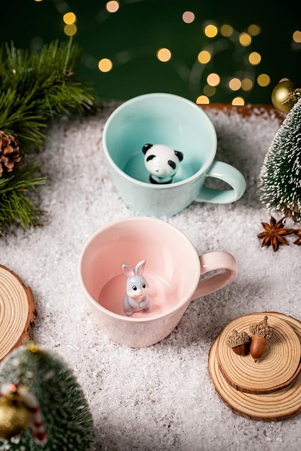 DIHOclub Panda Ceramic Cup Hidden 3D Animal Inside Mug, Cute Cartoon Handmade