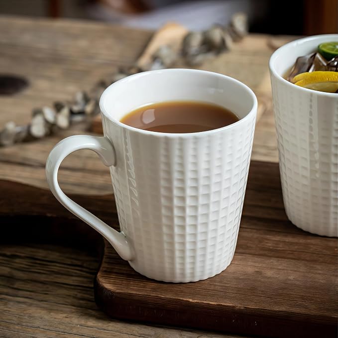 ONIGIRI Coffee Mugs Set of 4, Elegant Embossed Ceramic Coffee Cups, 300ml/10oz