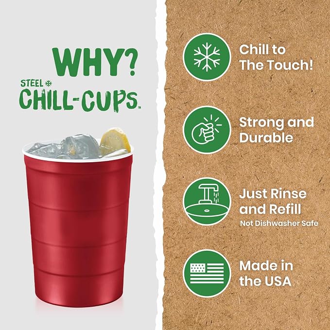 Steel Chill Cups 16 oz. Durable & Reusable Party Cups