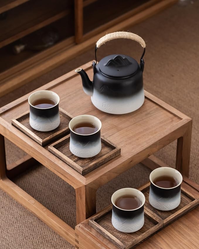 ZENS Japanese Tea Set with 4 Cups, 33.8oz Ceramic Infuser Pot
