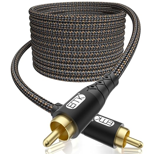 EMK RCA to RCA Subwoofer Cable – 24K Gold-Plated Connector Nylon Braided Double