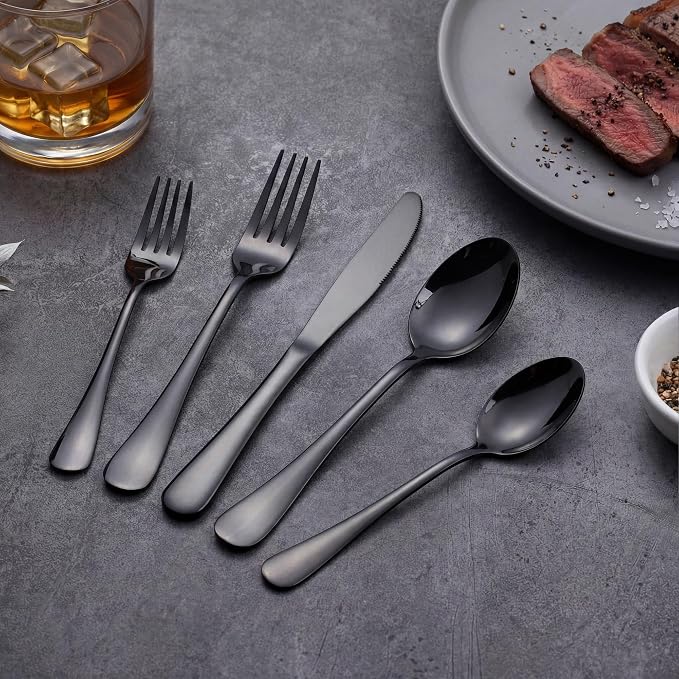 LIANYU 20 Piece Black Silverware Set, Stainless Steel Flatware Cutlery Set |