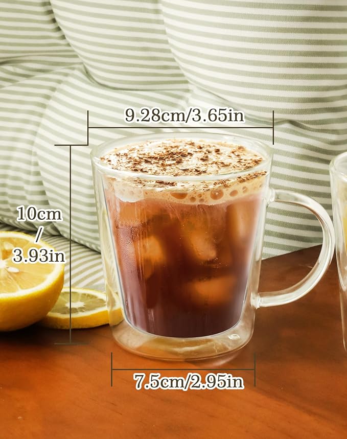 LIBWYS 12oz Double Wall Glass Coffee Mugs, Cappuccino Latte Tea Cups