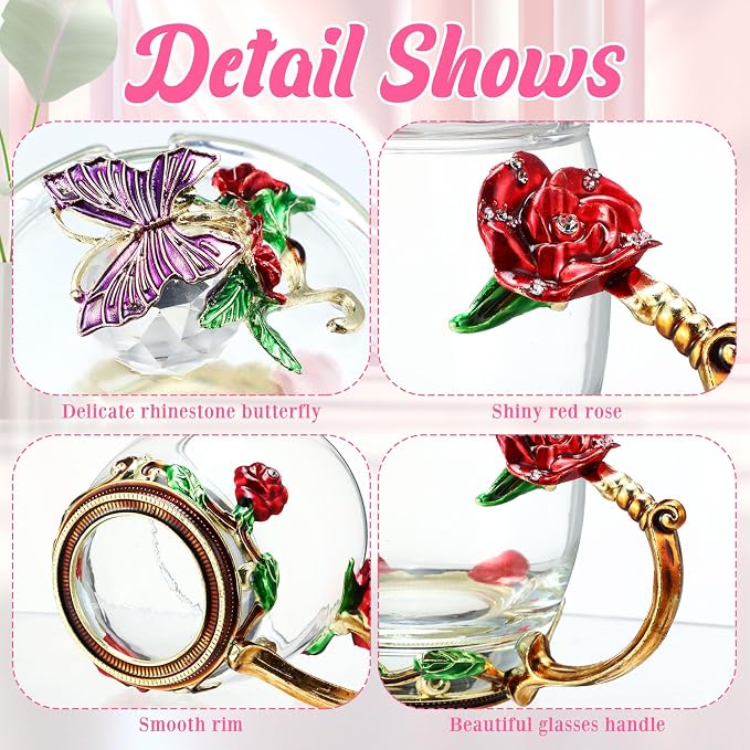 Nuanchu 4 Sets Flower Glass Tea Cups