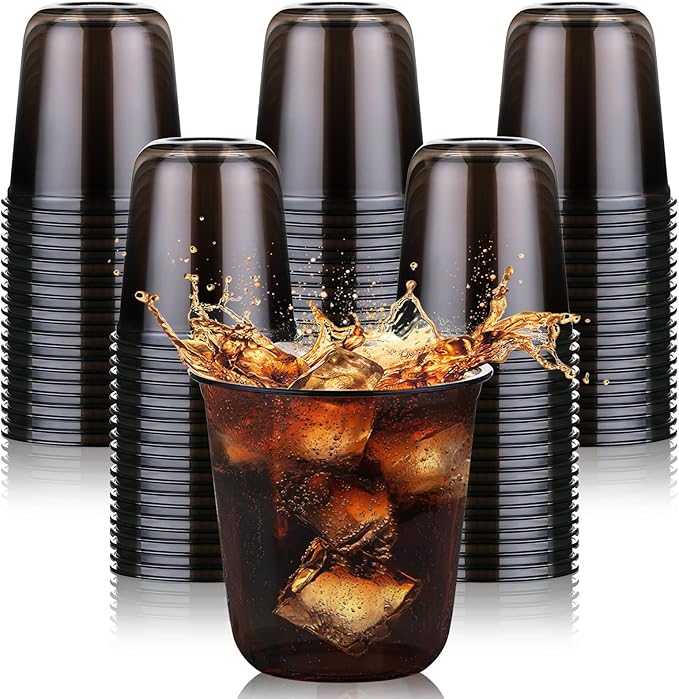 KesaPlan 100 Pcs 12oz Plastic Black Cups, Disposable Wine Cocktail Glasses |