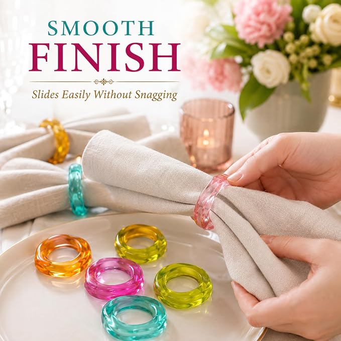 Epoxy Resin Spring Napkin Rings, 2.5x2.5x0.5 in. each, floral pastel design
