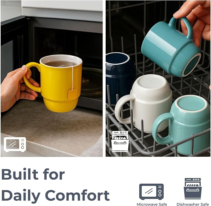 Stackable Porcelain Coffee Mug Set of 4 – 20oz Jumbo Capacity, Space-Saving