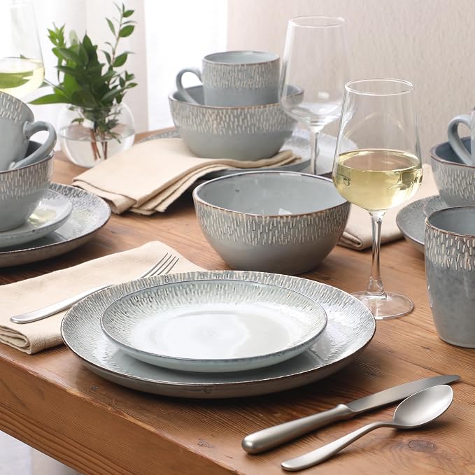 Gibson Elite Jasper 16 Piece Plates and Bowls Reactive Glaze Dishes Stoneware