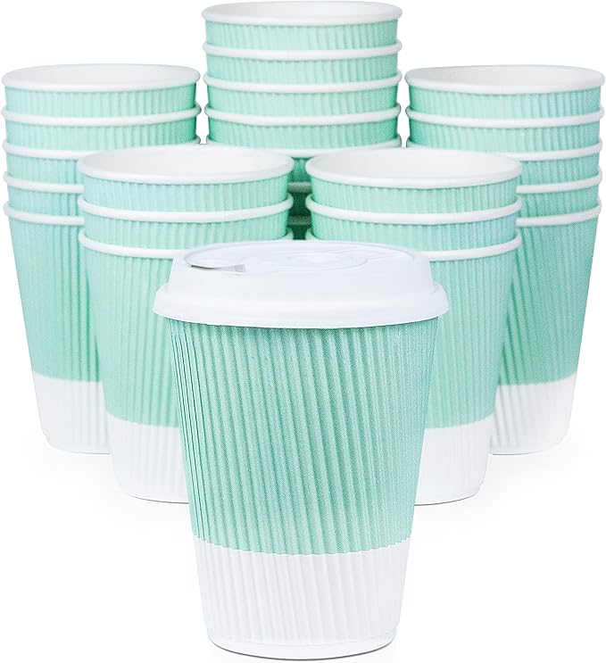 Disposable Coffee Cups With Lids - 12 oz Paper To Go Coffee Cups With