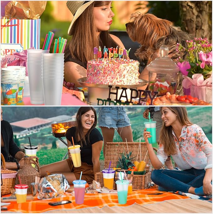 Honeydak 15 Pack Tumbler with Straw and Lid Bulk Cups