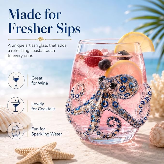 Starfish 3D Stemless Wine Glasses, Artistic Handcrafted Glassware | Novelty