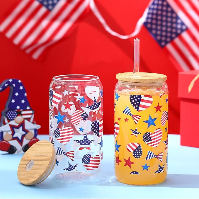 Sliner 2 Pcs Patriotic Glass Cups 4th of July Gifts Tumbler