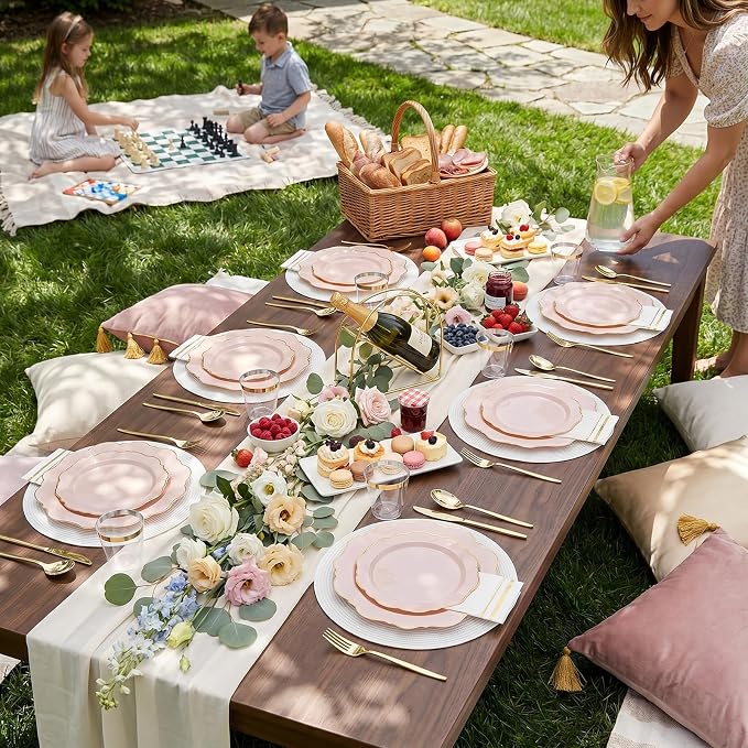 175Pcs Pink Plastic Plates