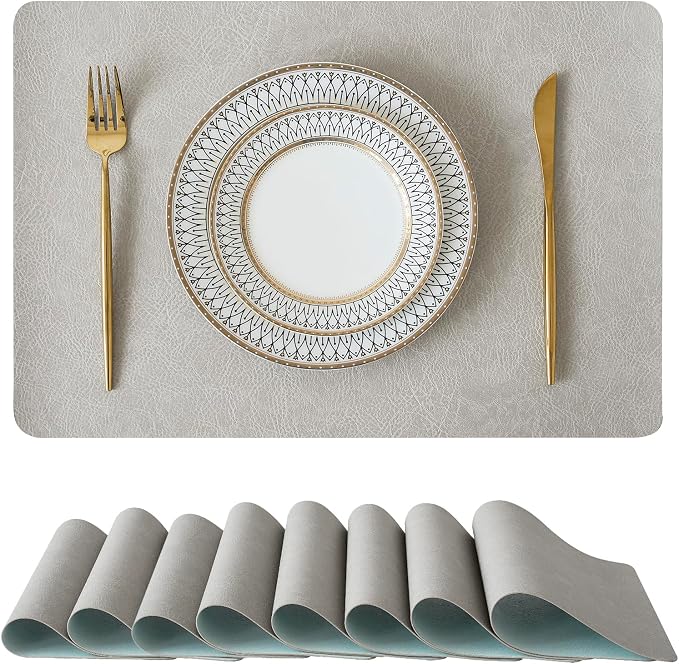 Leetaltree Reversible Faux Leather Placemats 12x17 Inch, Heat Resistant