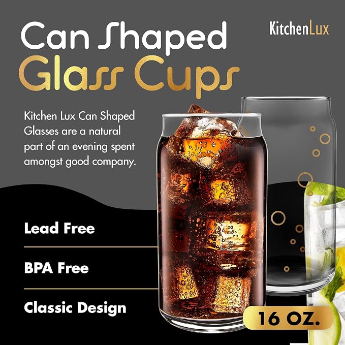 16 oz Can Shaped Glass Cups, Aesthetic Soda Can Cup Clear Glass Tumbler Beer