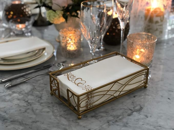 Antique Gold Elegant Sturdy Guest Napkin Holder | Premium Disposable Paper Hand