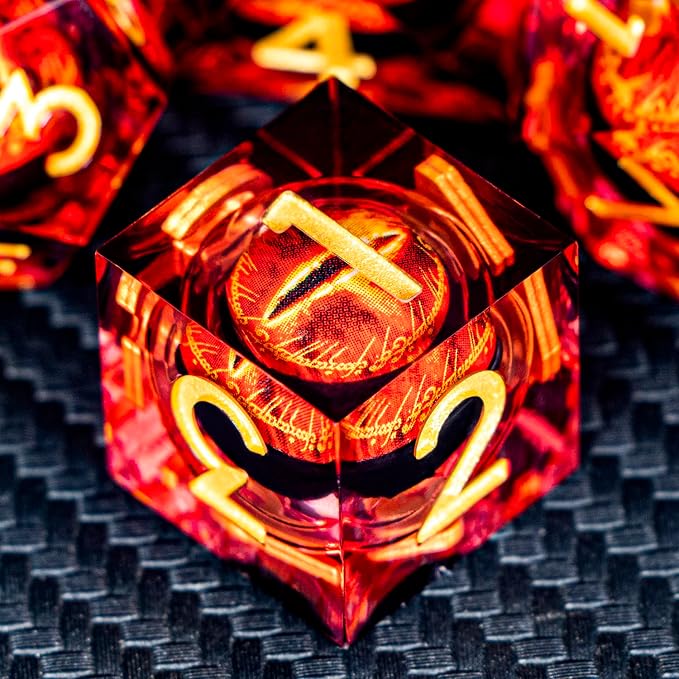 ARUOHHA DND Resin Dice Gazes Eye Dice Liquid Core Flaming RPG Sharp Edged Dice
