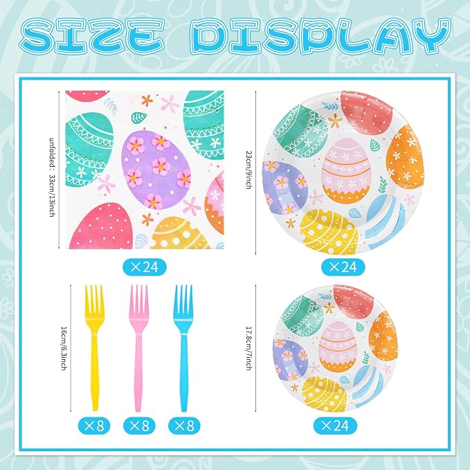 96 Pieces Easter Day Tableware Set Party Supplies