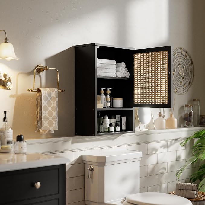 Bathroom Wall Cabinet, Bamboo Over-The-Toilet Storage Organizer