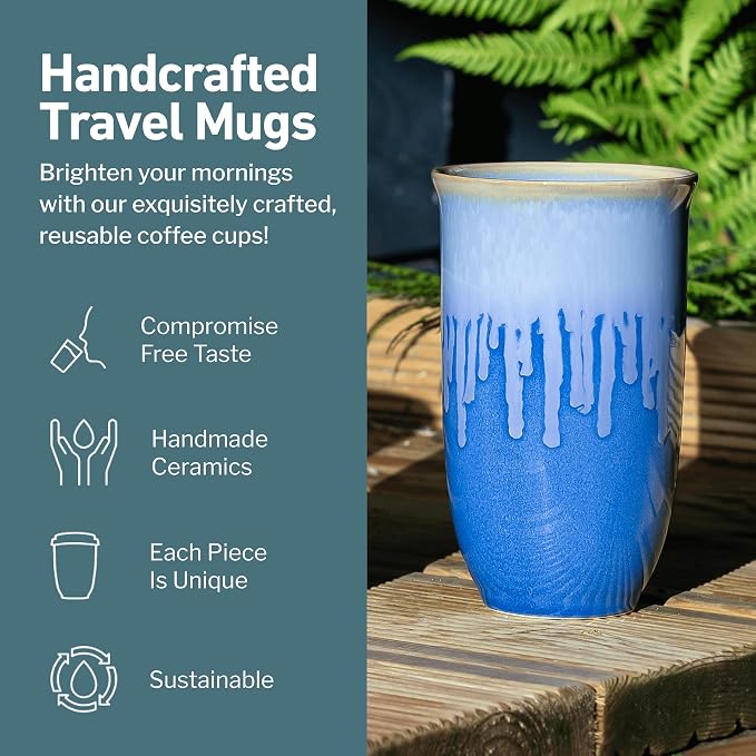 NOVA CERAMICS Ceramic Tumbler– Blue Ceramic Mug – Microwave & Dishwasher Safe