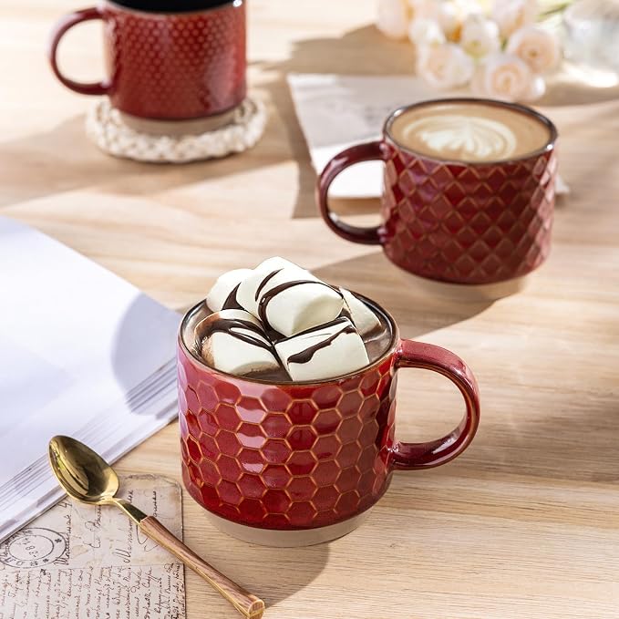 GBhome 15 OZ Stackable Coffee Mugs Set of 4, Ceramic Coffee Cups Set | 4