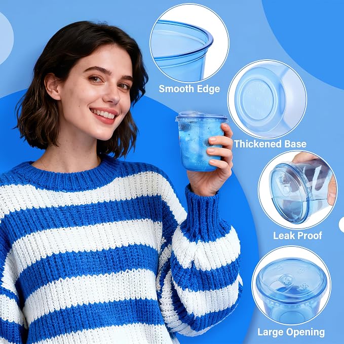 KesaPlan 50 Pack 12 oz Blue Round Bottom Plastic Party Cups