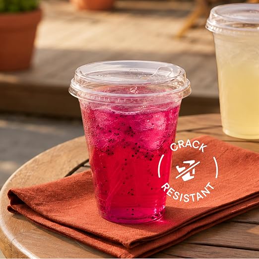 16 oz Clear Plastic Cups with Strawless Sip Lids