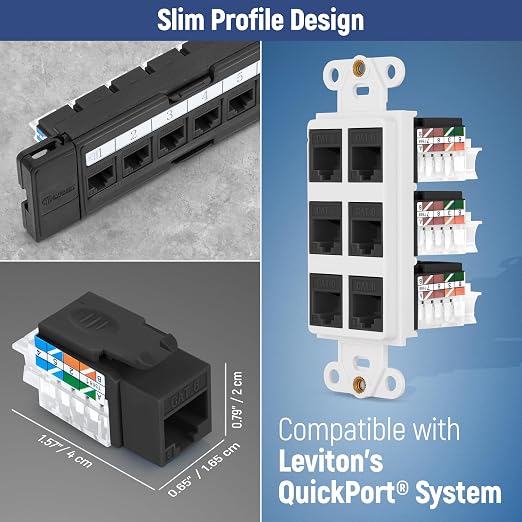 Everest 45° Angled RJ45 Cat6 Keystone Jacks 50-Pack in Black