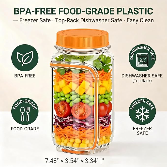 35oz Side Opening Mason Salad Jar | 1000ml Leakproof Portable Salad Container